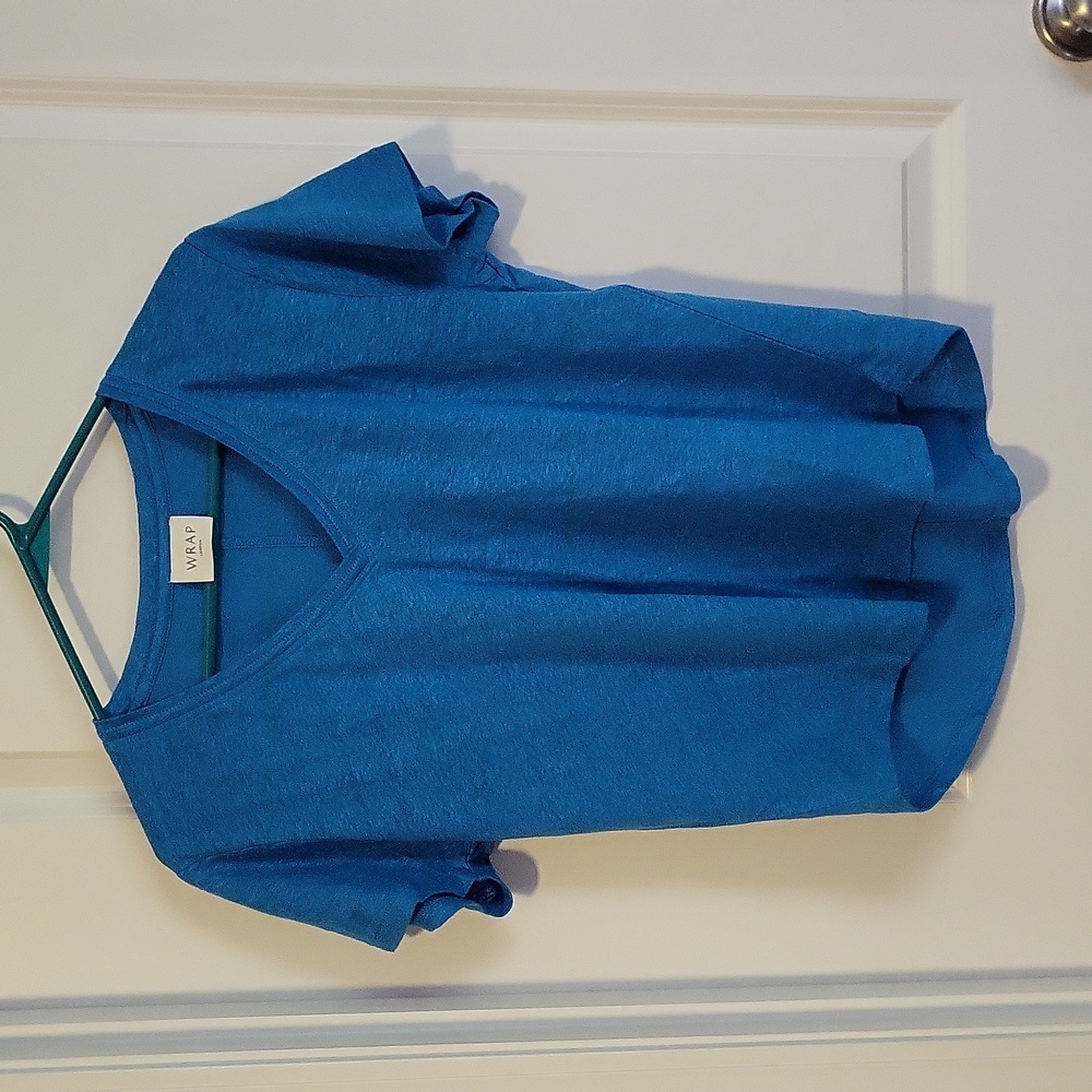 Wrap London Linen V-neck Tee In Blue 10 NWOT